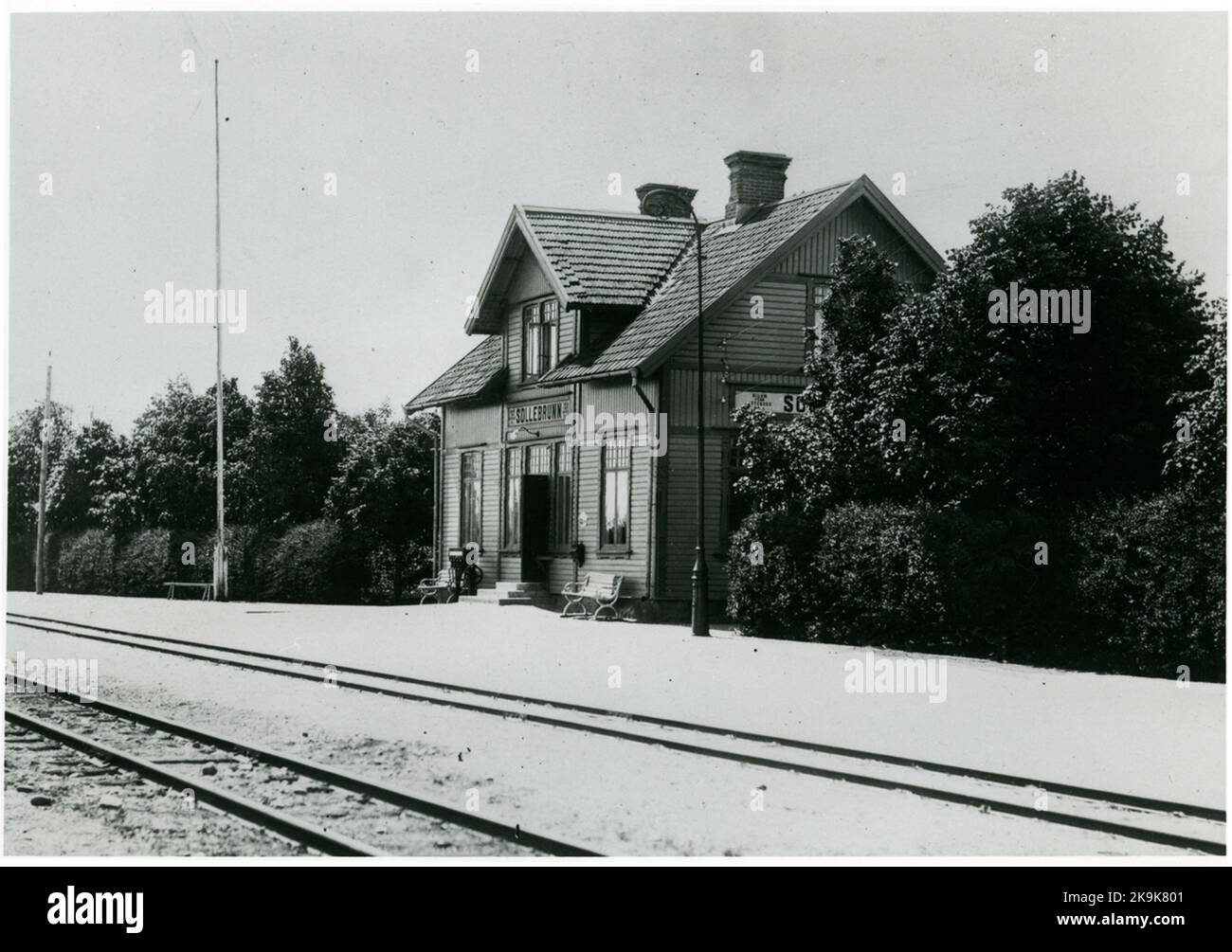 Stazione di Sollebrunn. Ferrovia Västergötland-Gothenburg, VGJ. Era tra 1900-1970 stazione sul Västgötabanan. Acquistato dalla state Railways, SJ 1948. Il corso è stato chiuso nel 24/8 1970. Foto Stock