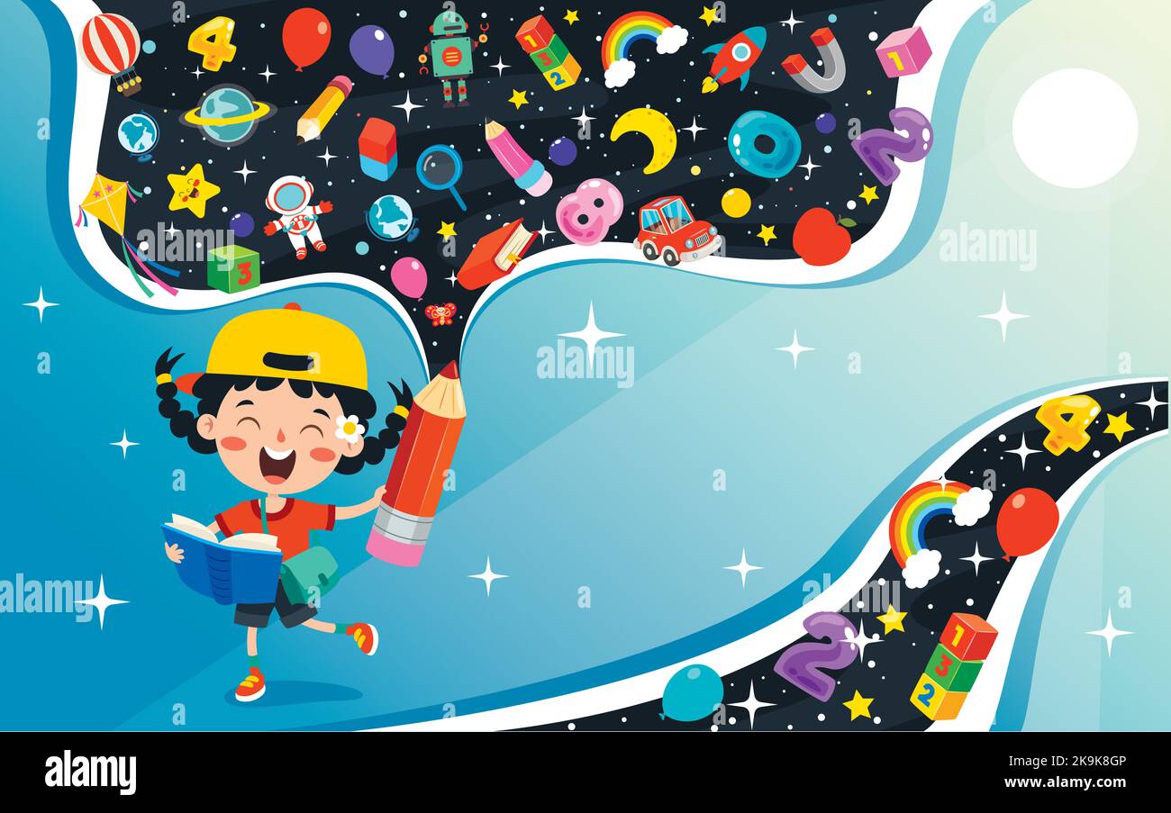 Concetto di educazione con Funny School Child Illustrazione Vettoriale