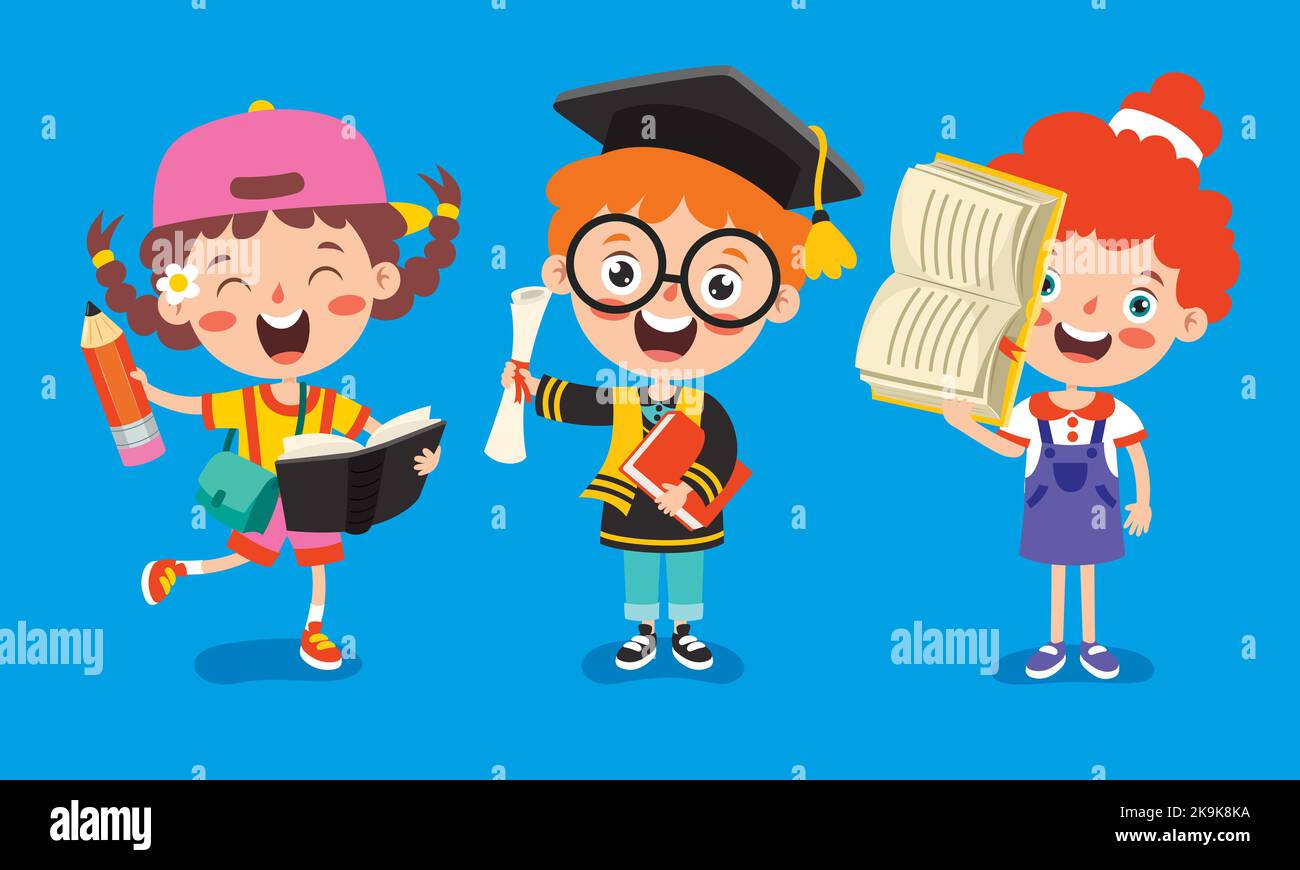 Concetto di educazione con Funny School Child Illustrazione Vettoriale