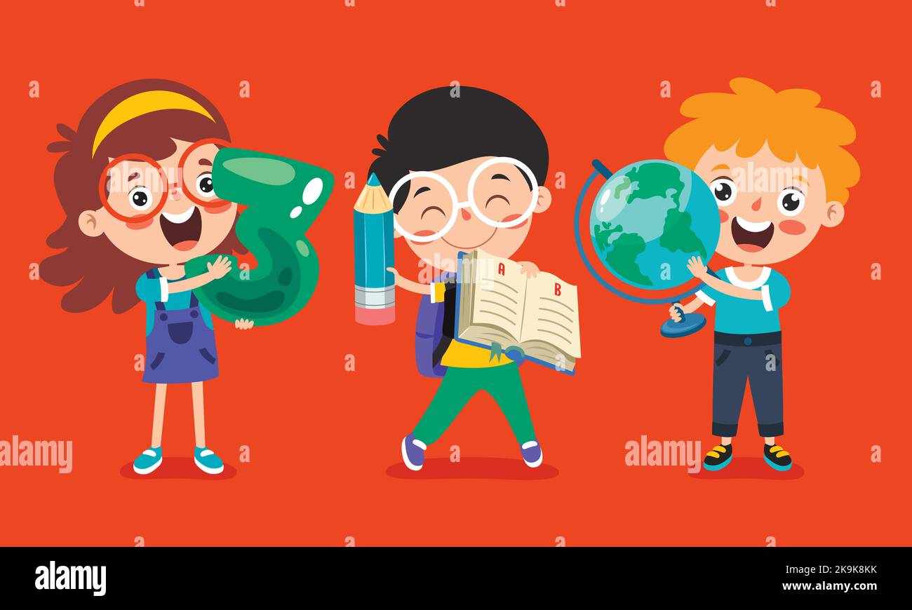 Concetto di educazione con Funny School Child Illustrazione Vettoriale