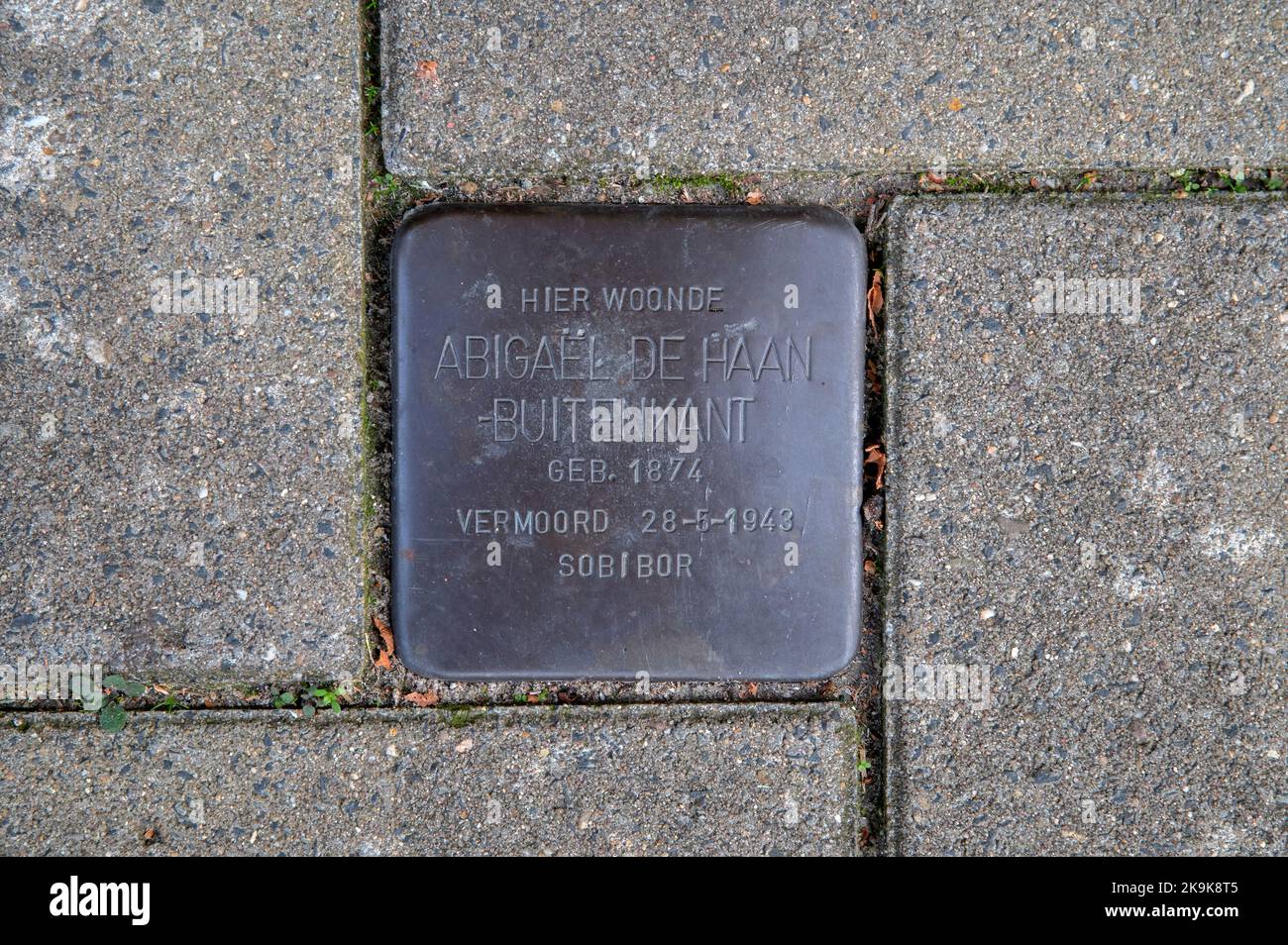 Stolperstein Memorial Stone Abigael De Haan Buitenkant ad Amsterdam Olanda 10-10-2022 Foto Stock