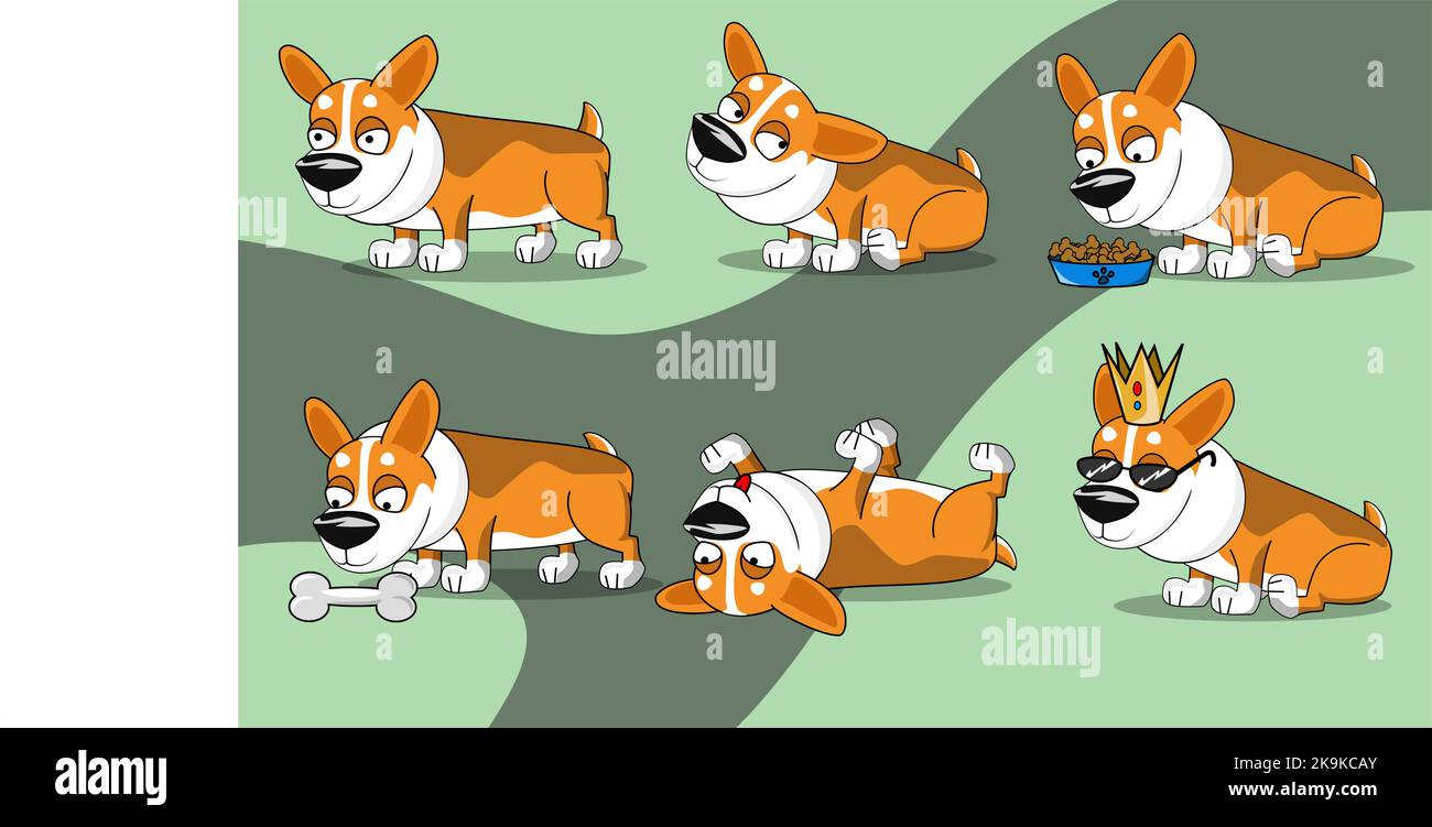 Arte Illustrazione cartone animato corgi in diverse pose Illustrazione Vettoriale