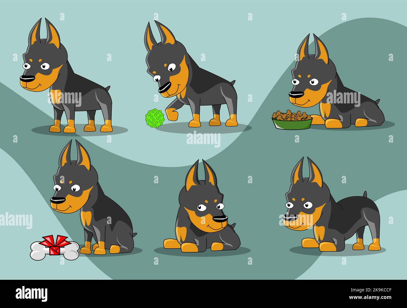 felice doberman in diverse pose in illustrazione e cane vettore Illustrazione Vettoriale