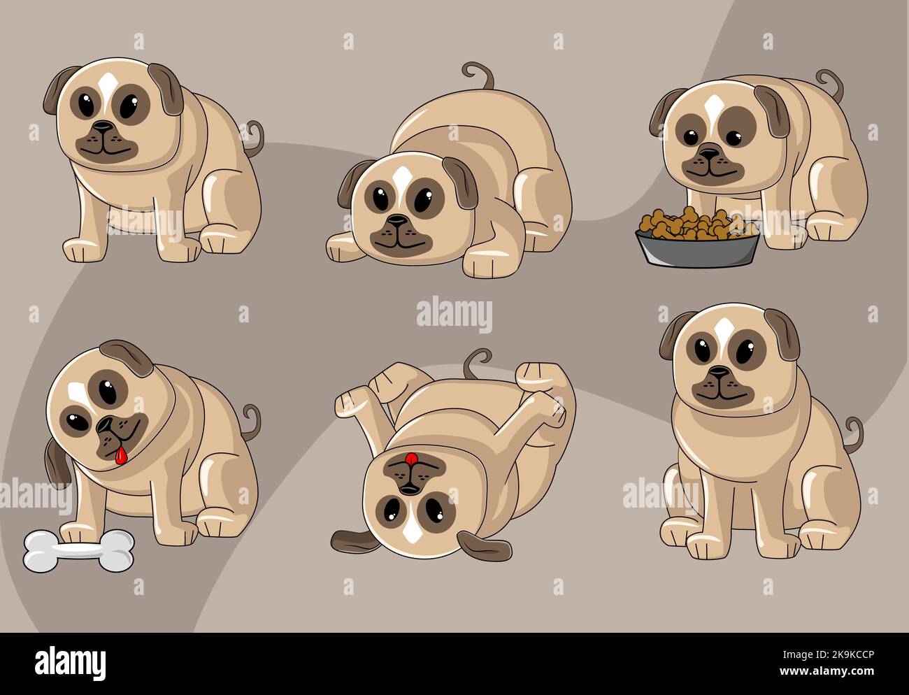 Carino pug in diverse varianti Pack cane in figura Illustrazione Vettoriale