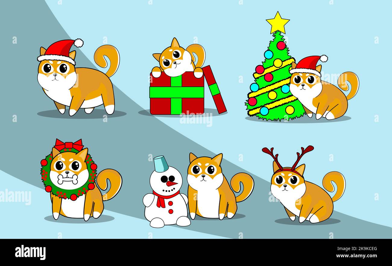 shiba inu cane nuovo anno di vacanza in illustrazione e vettore Illustrazione Vettoriale