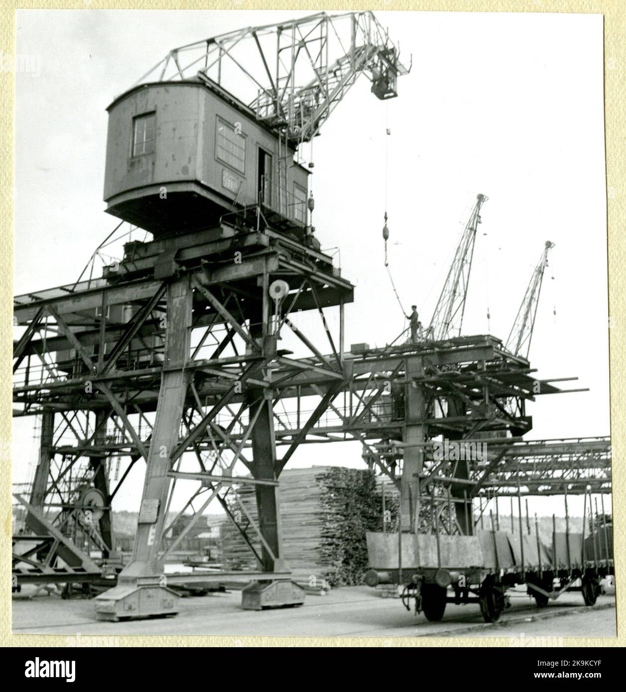 Avvolgimento di prodotti in legno a Värtahamnen. Foto Stock