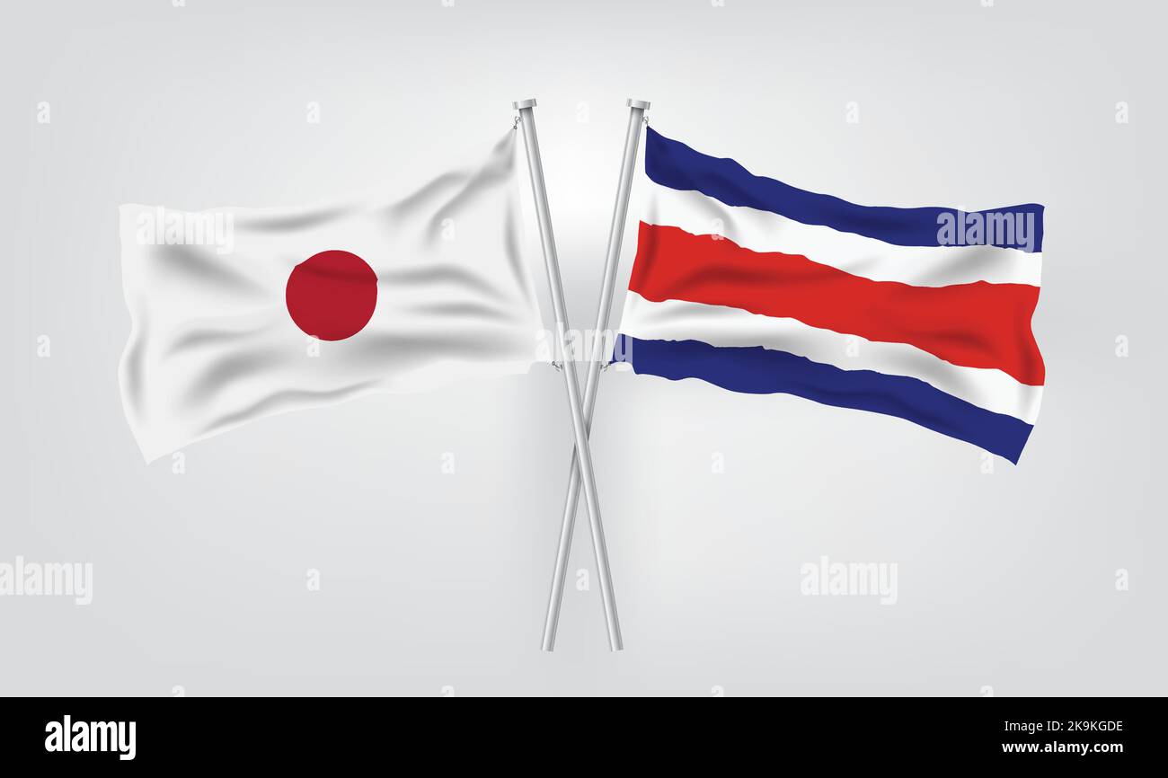 BANDIERE NAZIONALI. GIAPPONE VS COSTA RICA ILLUSTRAZIONE VETTORIALE REALISTICA. Illustrazione Vettoriale