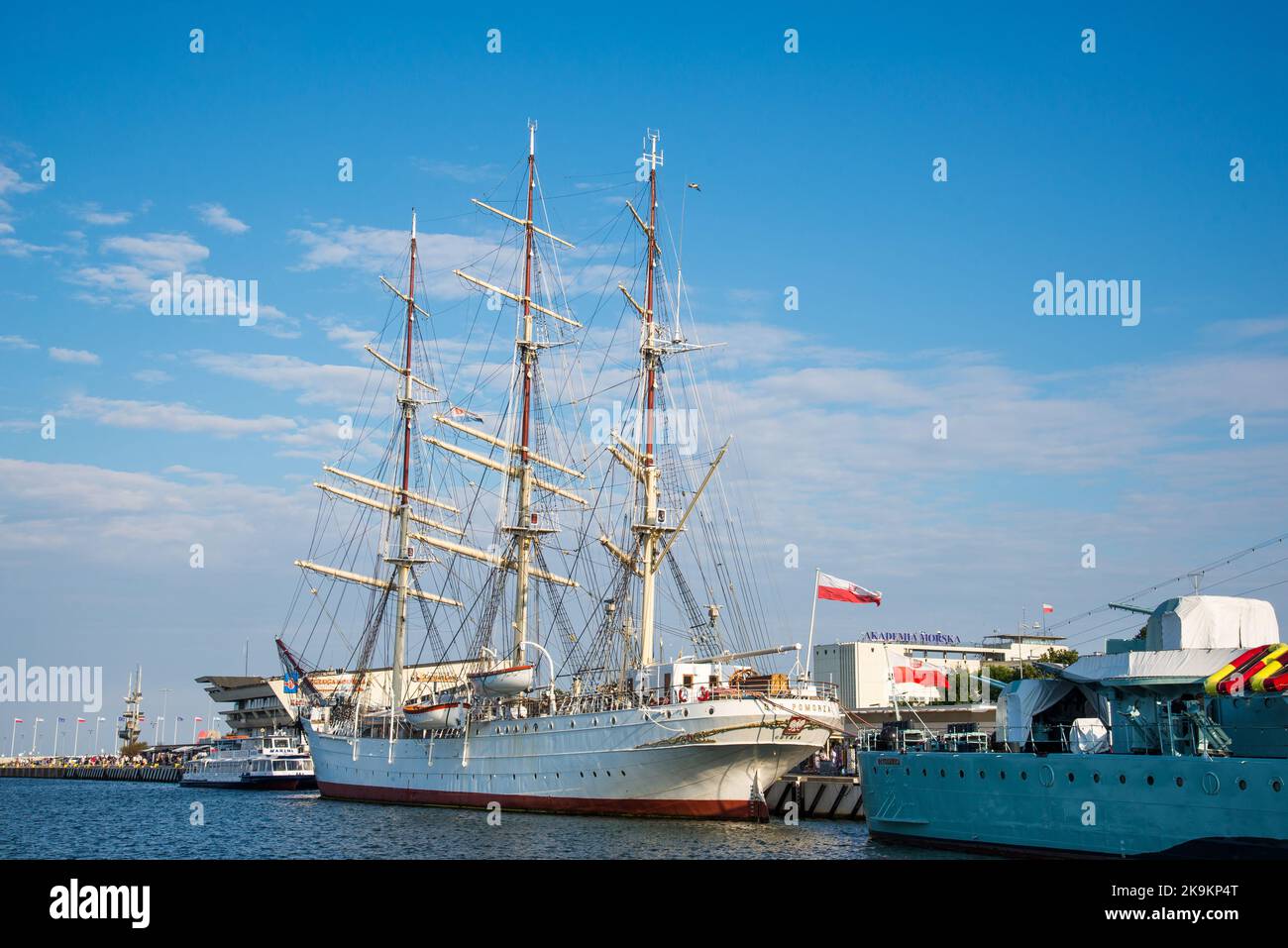 Gdynia, Polonia - 27 luglio 2018: Vista dell'area portuale nella città di Gdynia sul Mar Baltico Foto Stock