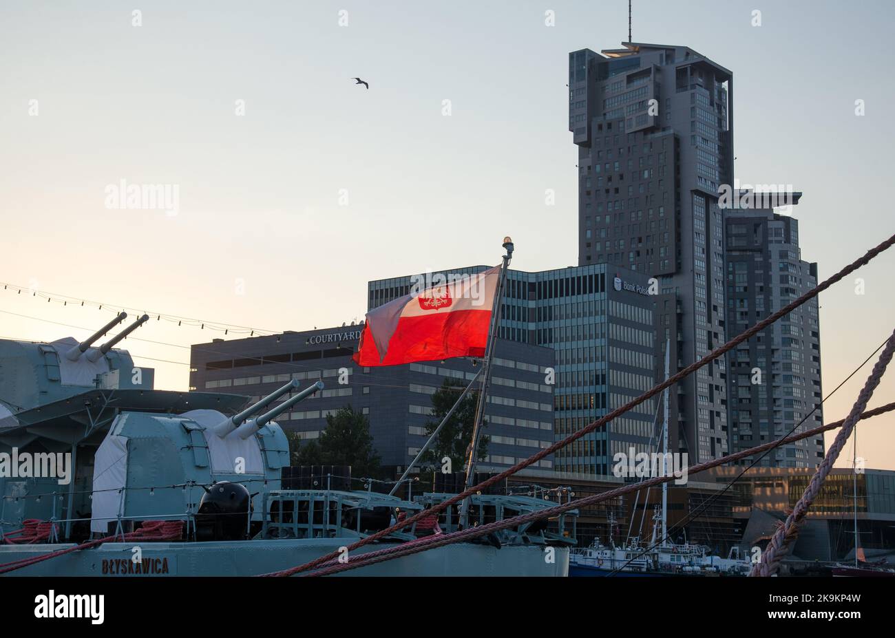 Gdynia, Polonia - 27 luglio 2018: Vista dell'area portuale nella città di Gdynia sul Mar Baltico Foto Stock