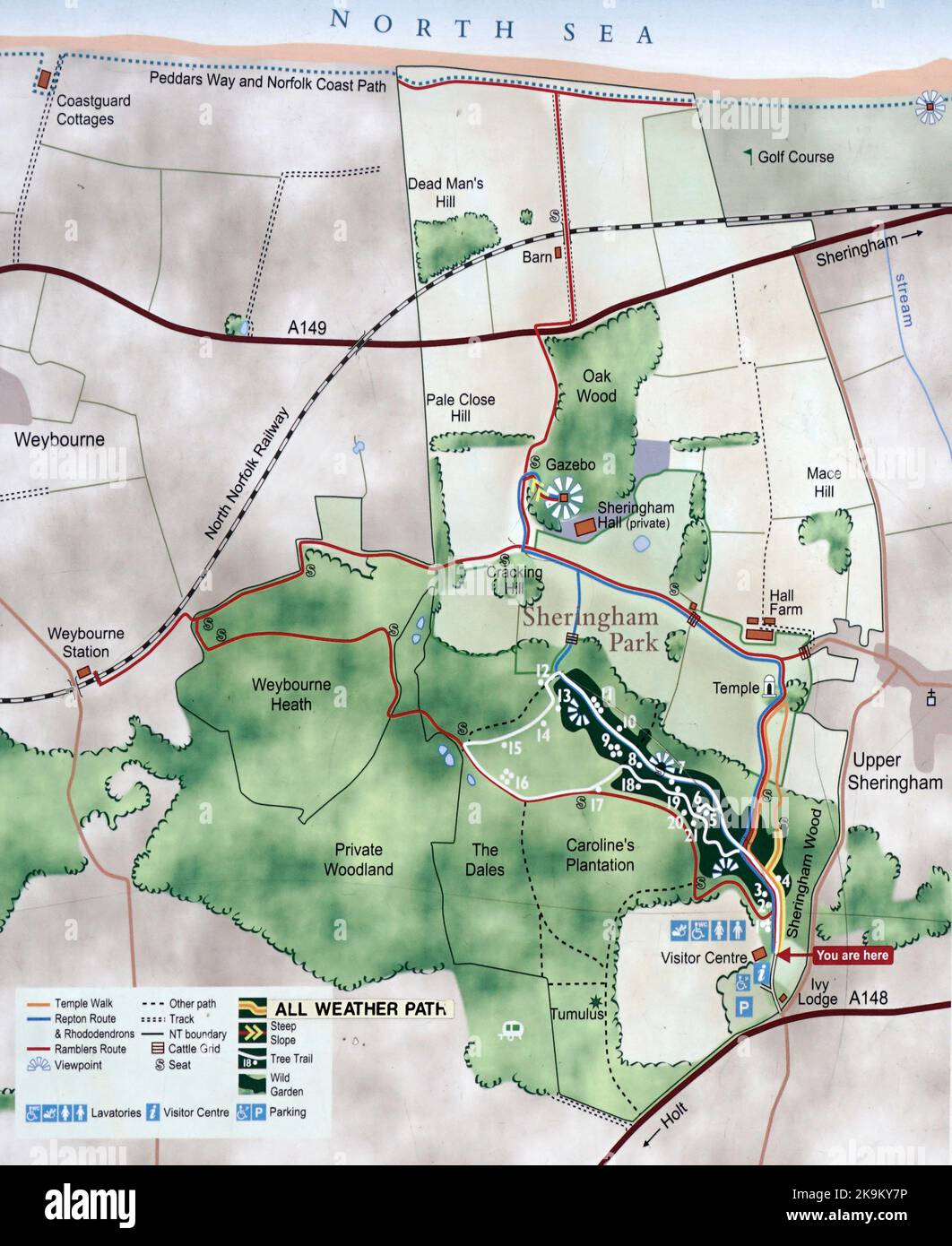 mappa guida per sheringham park nord norfolk inghilterra Foto Stock