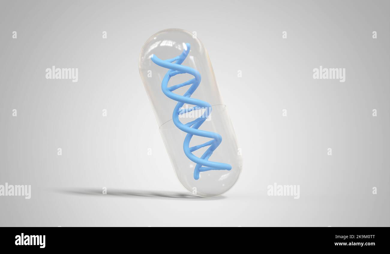 Capsula con DNA a doppia elica all'interno - resa 3D Foto Stock