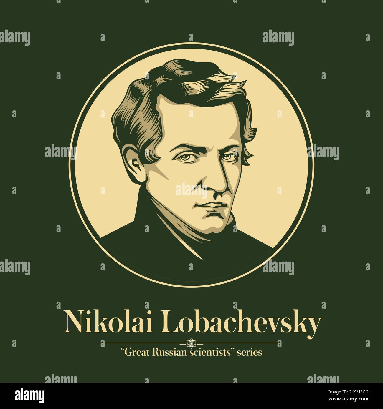 La Grande Serie di scienziati russi. Nikolai Lobachevsky era un matematico e un geometro russo, noto principalmente per il suo lavoro sulla geometria iperbolica Illustrazione Vettoriale