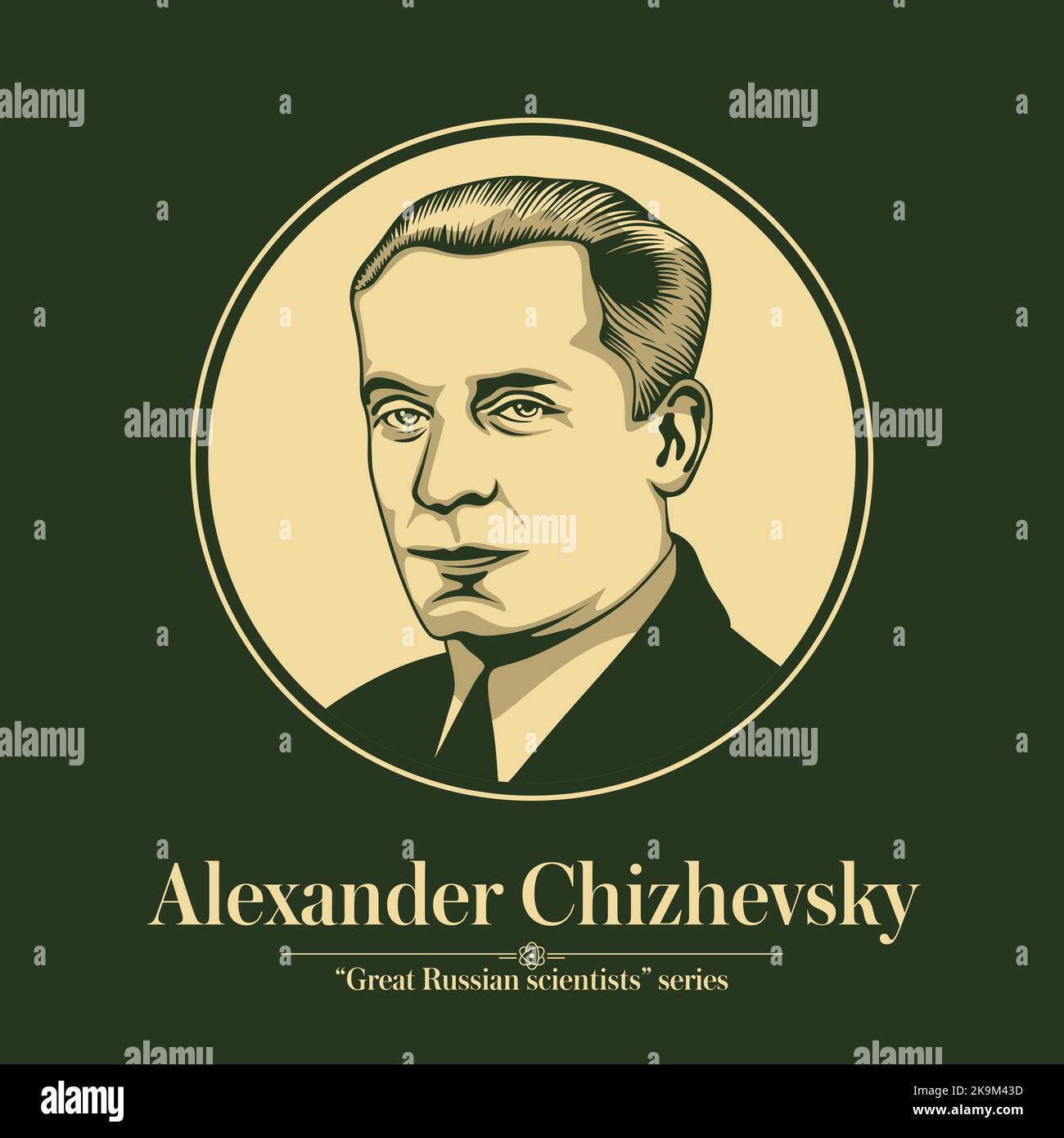 La Grande Serie di scienziati russi. Alexander Chizhevsky era uno scienziato interdisciplinare dell'era sovietica, un biofisico che ha fondato 'l'eliobiology' Illustrazione Vettoriale