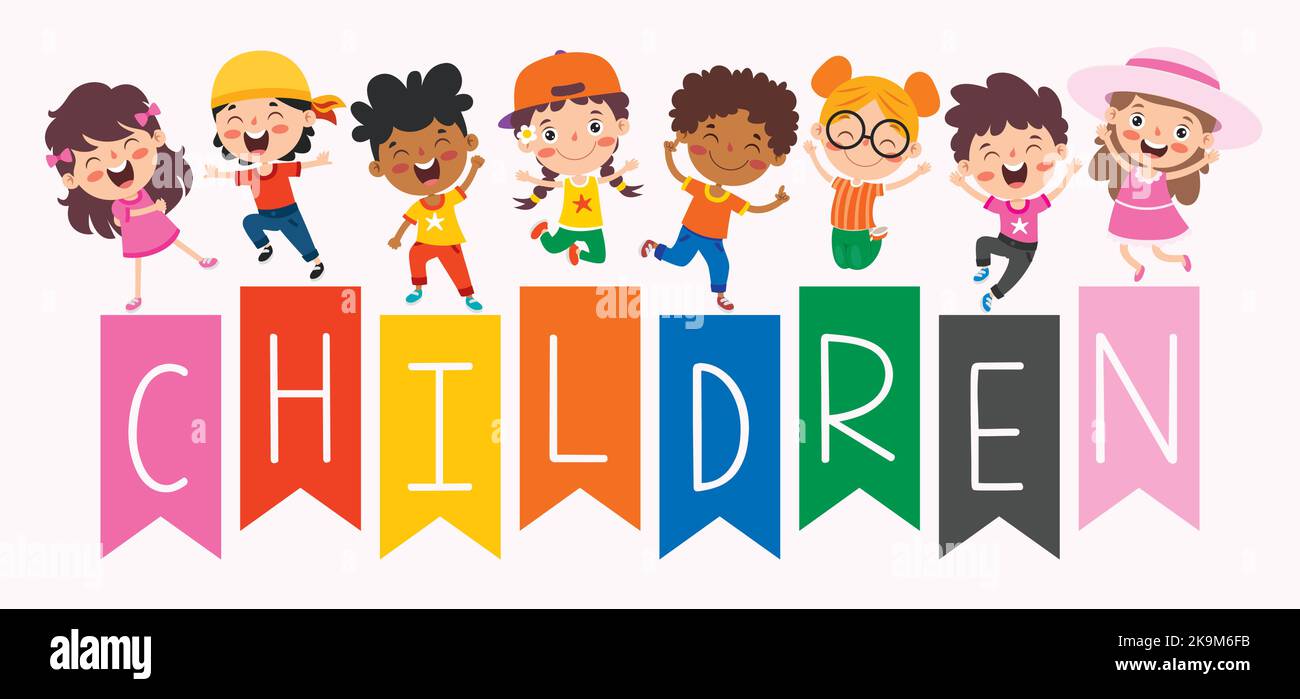 Felici ragazzi multietnici che giocano insieme Illustrazione Vettoriale