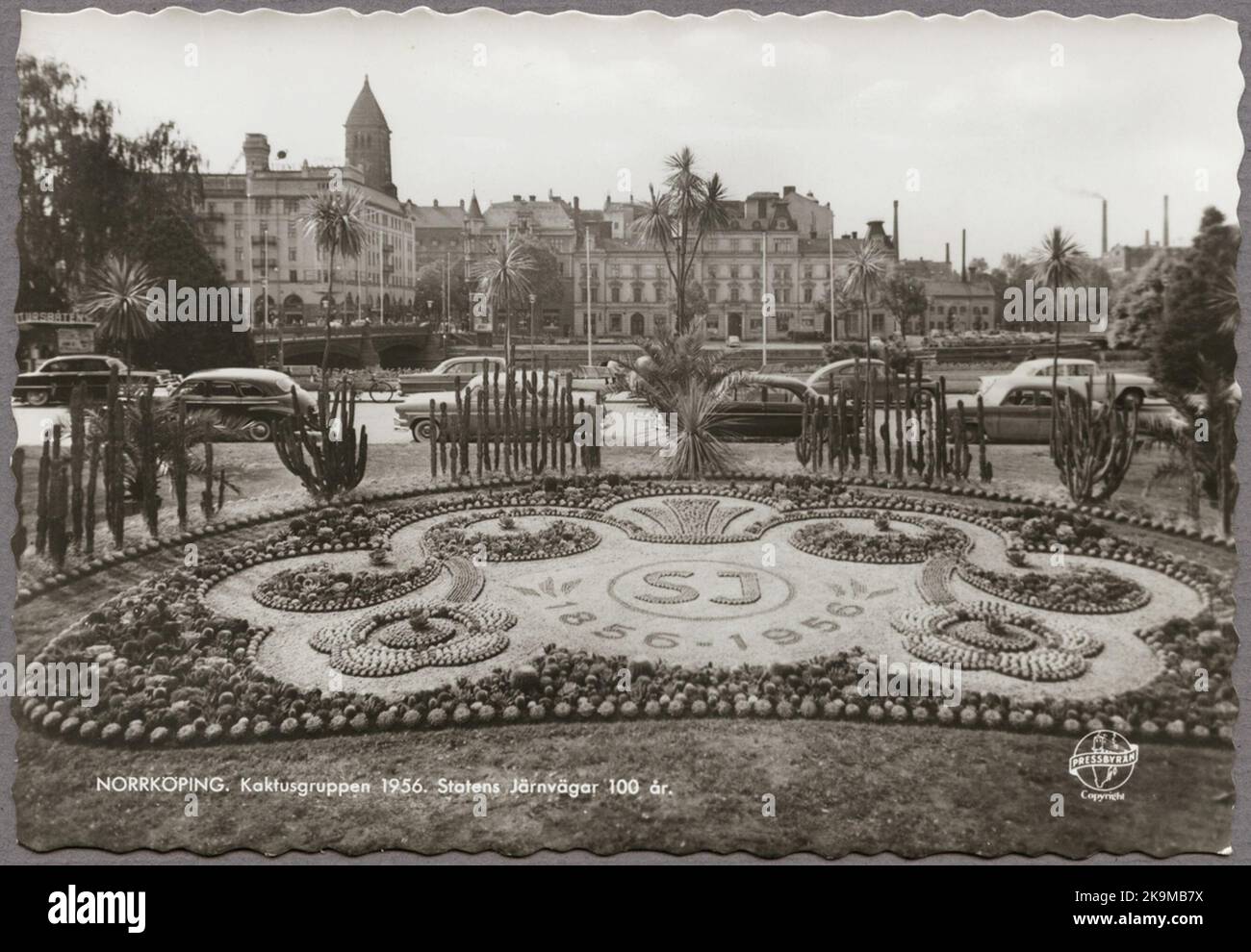 Lo sconto sui cactus al Karl Johans Park, Norrköping, in relazione al 100th° anniversario della ferrovia statale nel 1956. Foto Stock