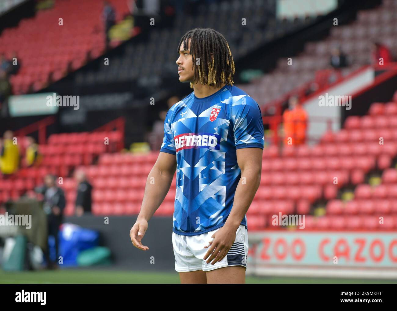 Sheffield, Regno Unito. 29th Ott 2022. Dominic Young of England Rugby League 2021 gruppo Una partita tra Grecia V Inghilterra a Bramall Lane, Sheffield, South Yorkshire, UK il 29 ottobre 2022 (Foto di Craig Cresswell/Alamy Live News) Credit: Craig Cresswell/Alamy Live News Foto Stock