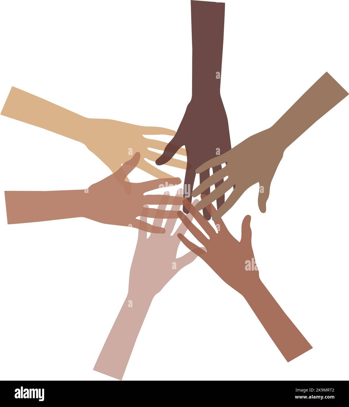 Illustrazione vettoriale persone diversi colori della pelle mani in PNG isolato su sfondo trasparente Silhouette di Gesture mano. Foto Stock