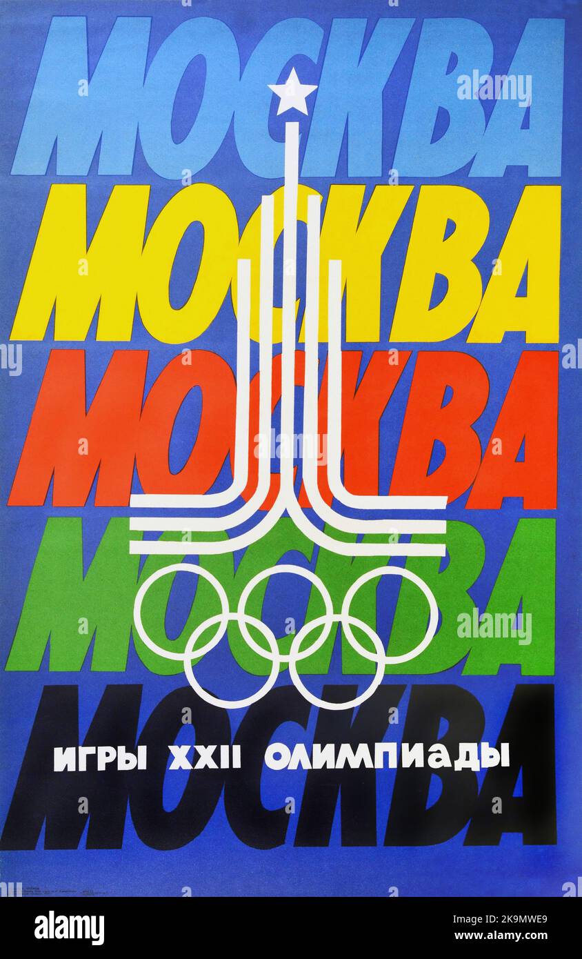 Poster Vintage degli sport sovietici - Giochi Olimpici estivi 1980 Mosca Russia Москва / Moskva / Mosca Foto Stock