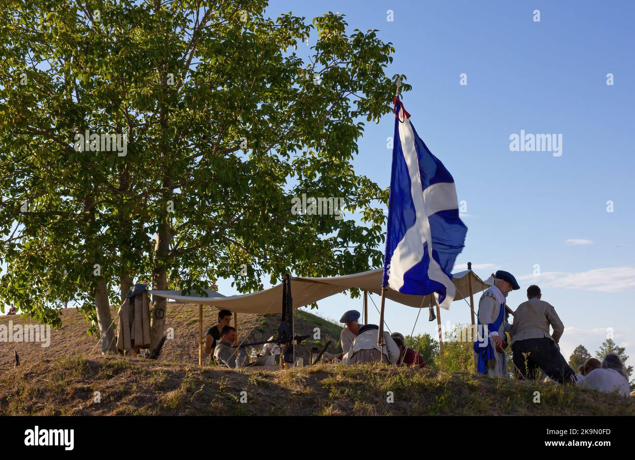 PALMANOVA, Italia - 4 settembre 2022: Bandiera scozzese all'accampamento della rievocazione storica annuale del XVII secolo Foto Stock