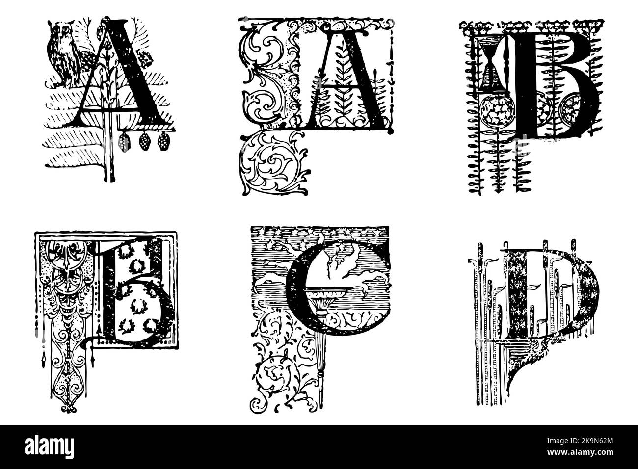 Lettere illuminate A B C D Illustrazione Vettoriale