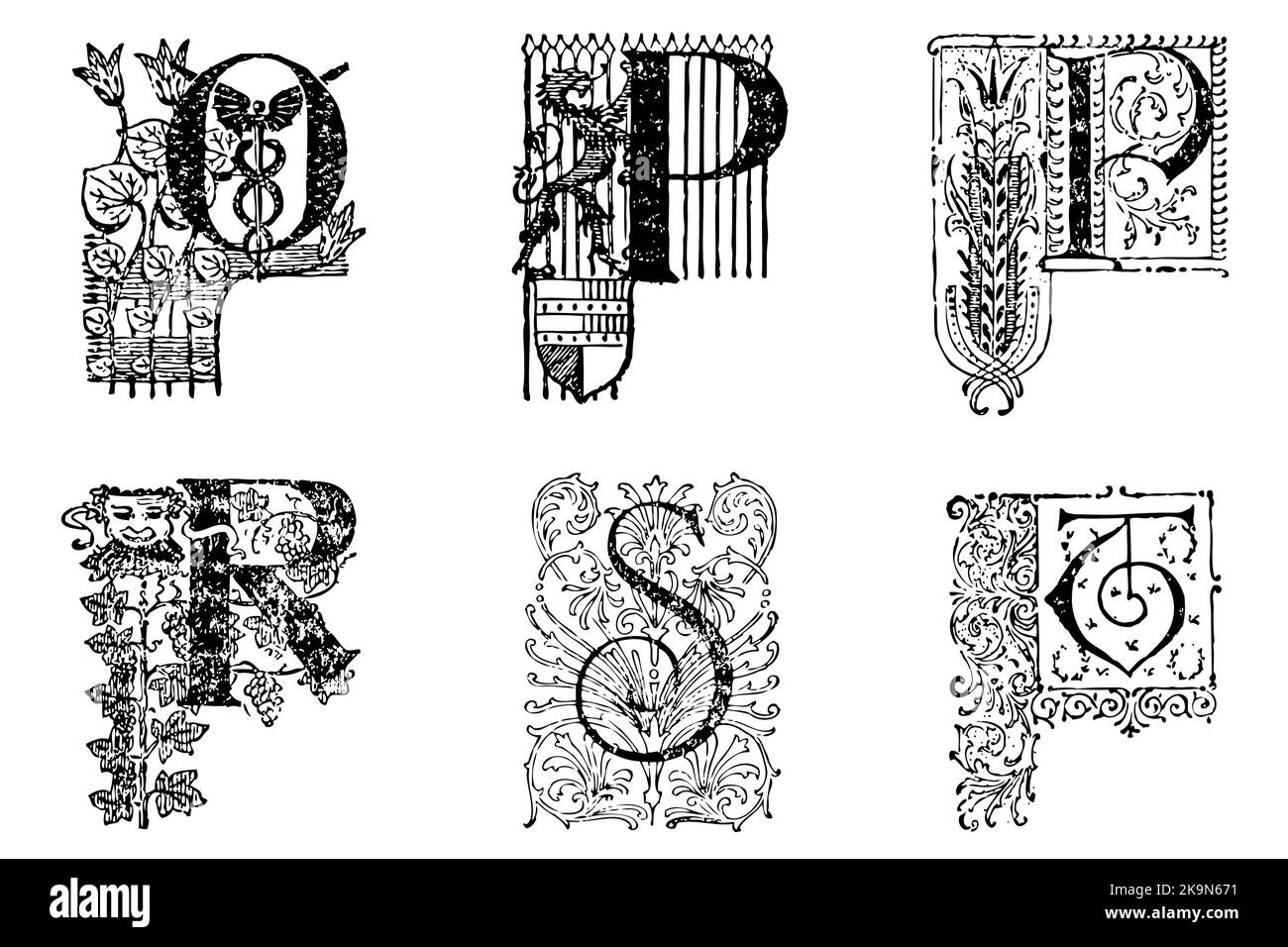 Lettere illuminate o P R S Illustrazione Vettoriale