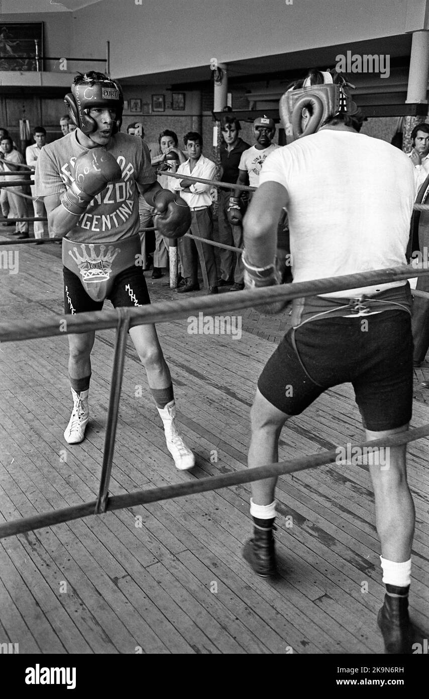 Carlos Monzón, pugile argentino, campione del mondo 1970 (peso medio) allenato al Luna Park Stadium di Buenos Aires Foto Stock