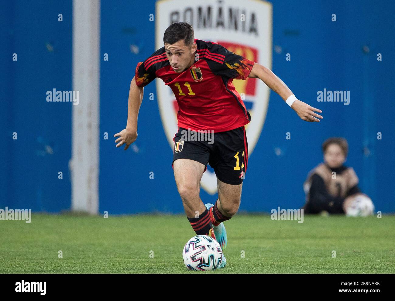 Cedric Nuozzi in Belgio una partita di calcio tra Romania U17 e Belgio U17, sabato 29 ottobre 2022 a Buftea, Romania, partita 2/3 nelle qualifiche per i Campionati europei 2023. FOTO DI BELGA NIKOLA KRSTIC Foto Stock