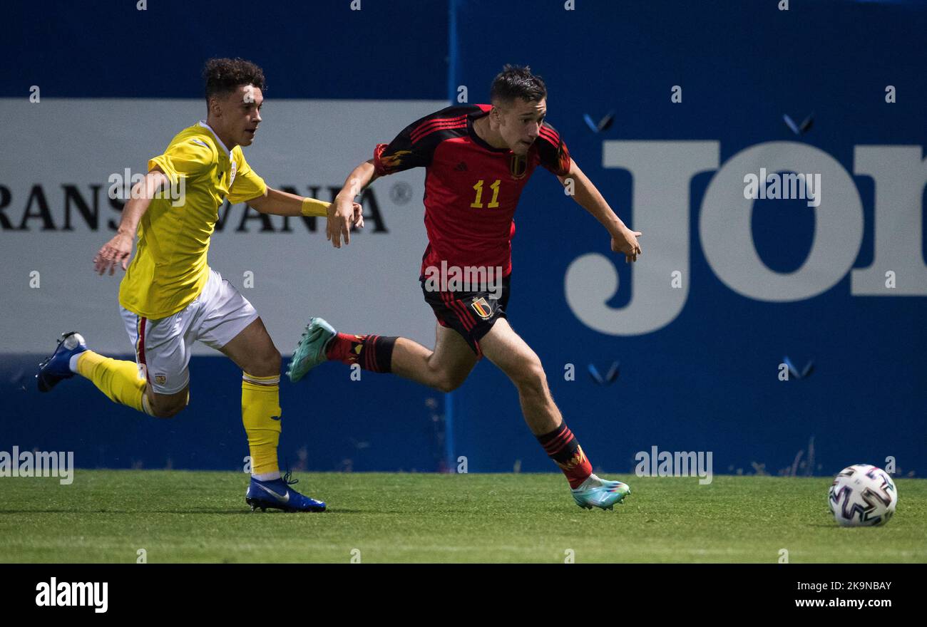 Cedric Nuozzi in Belgio una partita di calcio tra Romania U17 e Belgio U17, sabato 29 ottobre 2022 a Buftea, Romania, partita 2/3 nelle qualifiche per i Campionati europei 2023. FOTO DI BELGA NIKOLA KRSTIC Foto Stock