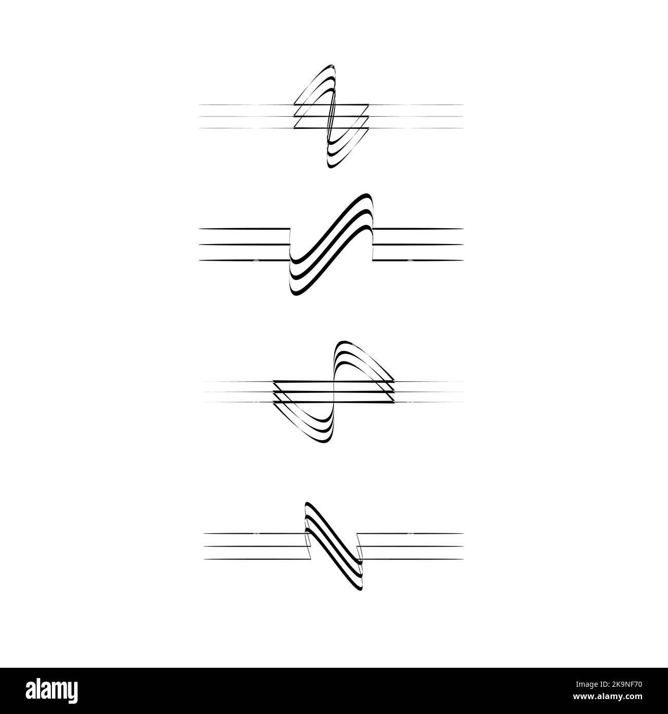 Insieme di elementi geometrici astratti. Simboli di linea ritorta e retta. Illustrazione Vettoriale