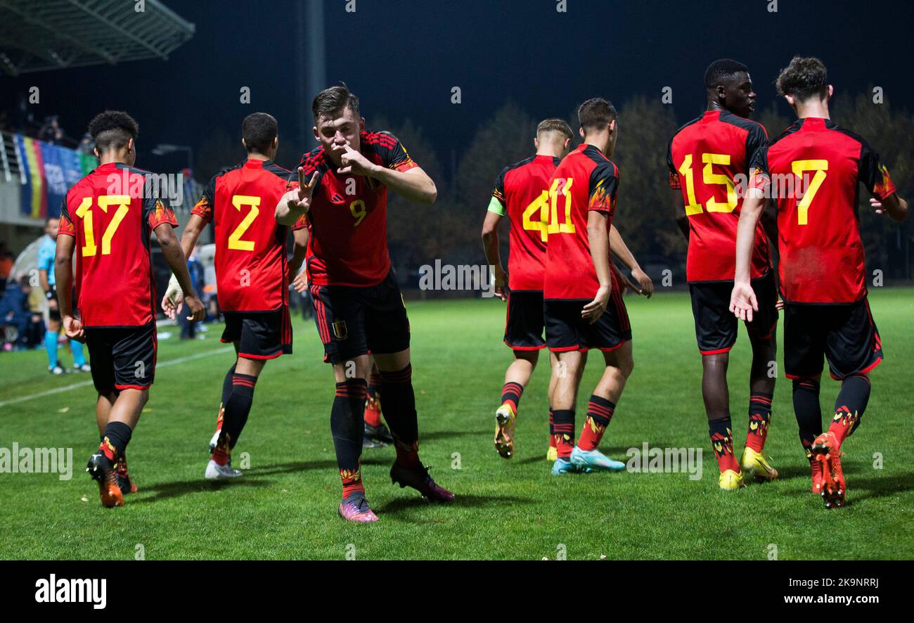 Il belga Matteo Filorizzo una partita di calcio tra Romania U17 e Belgio U17, sabato 29 ottobre 2022 a Buftea, Romania, partita 2/3 nelle qualifiche per i Campionati europei 2023. FOTO DI BELGA NIKOLA KRSTIC Foto Stock