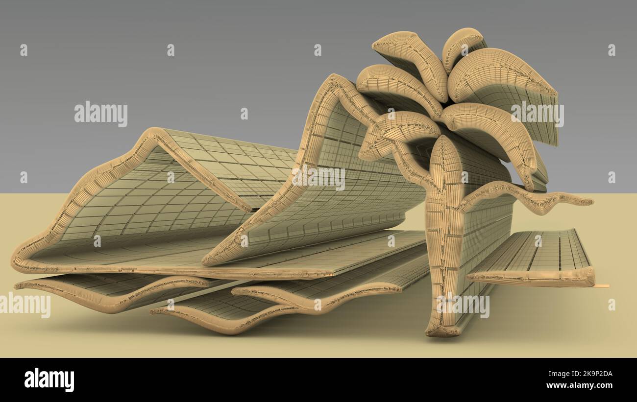 3D Illustrazione di una struttura architettonica basata sui contorni di una montagna modellata specialmente per Modelers, Architects, Artists e Artisans. Foto Stock