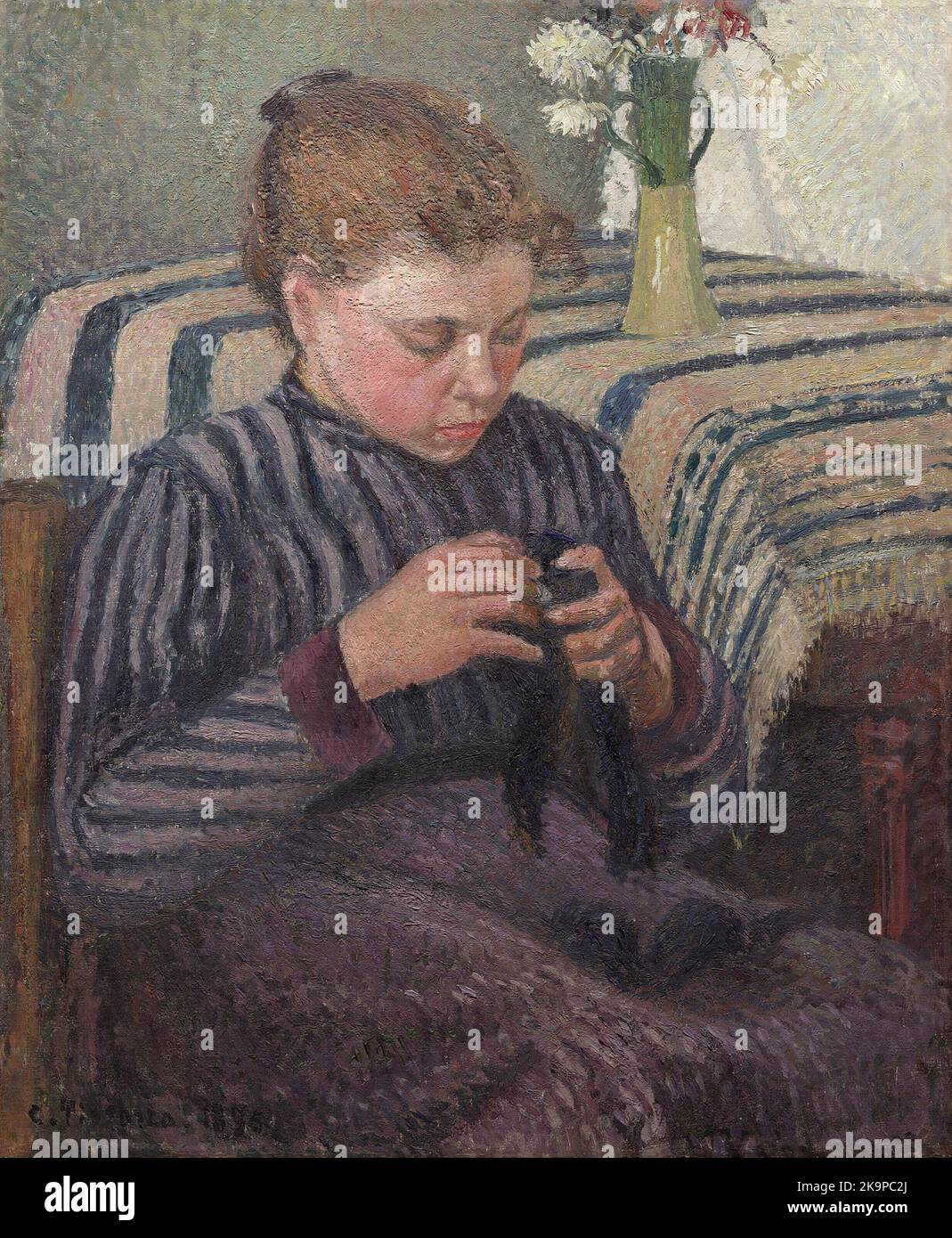 Donna che mendendo. Camille Pissarro.1895. Foto Stock