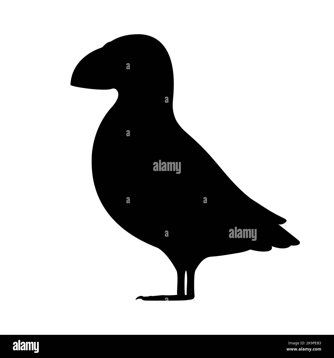 La silhouette degli uccelli puffin. Illustrazione vettoriale silhouette nera di uccello puffin isolato su bianco. Icona logo, vista laterale. Illustrazione Vettoriale