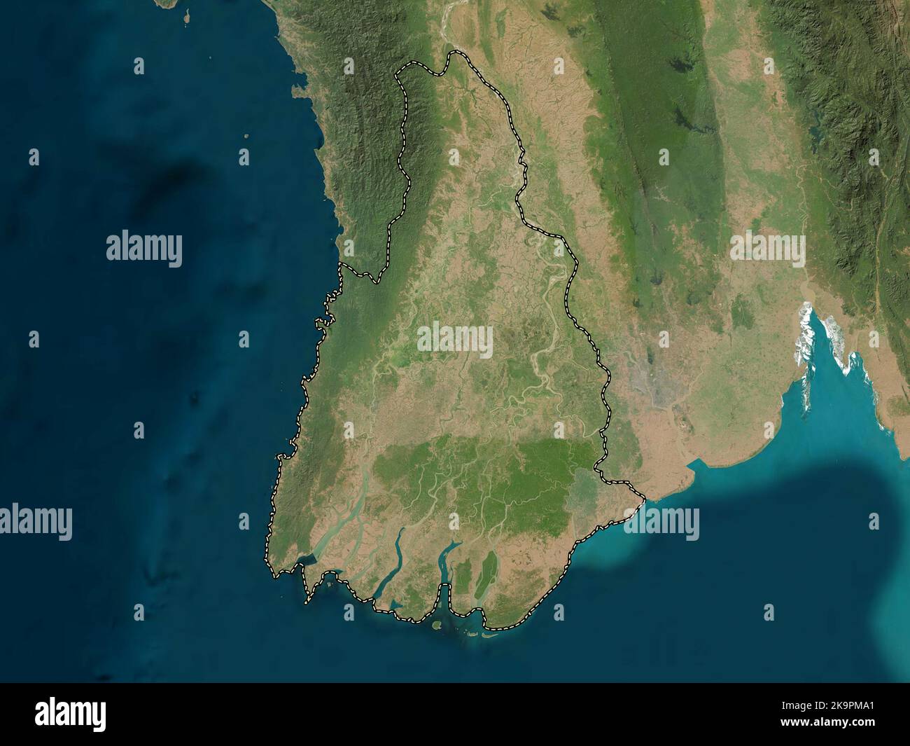 Ayeyarwady, divisione di Myanmar. Mappa satellitare a bassa risoluzione Foto Stock