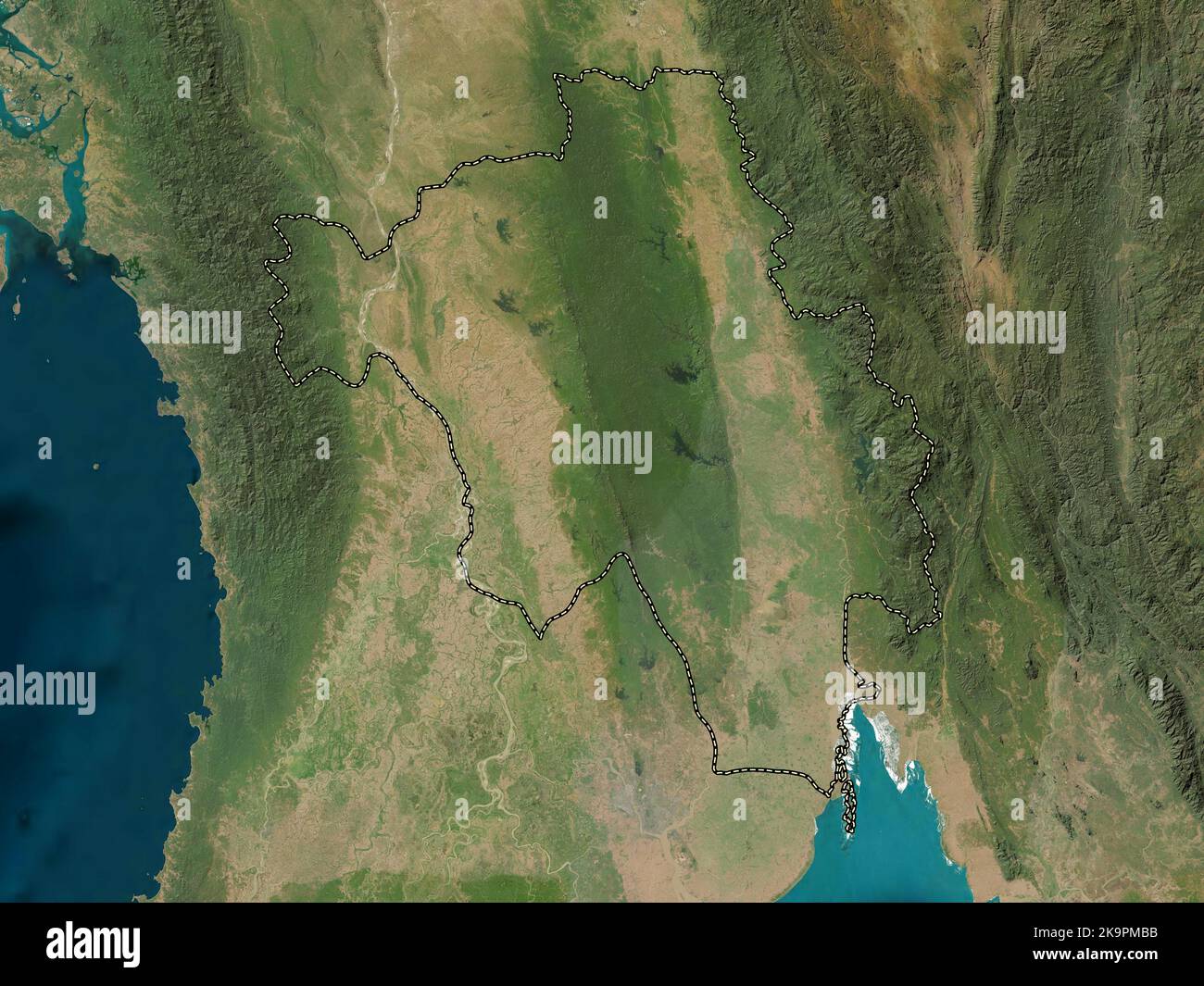Bago, divisione di Myanmar. Mappa satellitare a bassa risoluzione Foto Stock