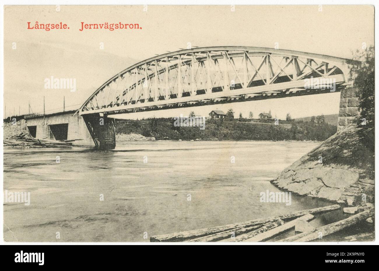 Il ponte ferroviario a Långsele sul fiume Fax. Foto Stock