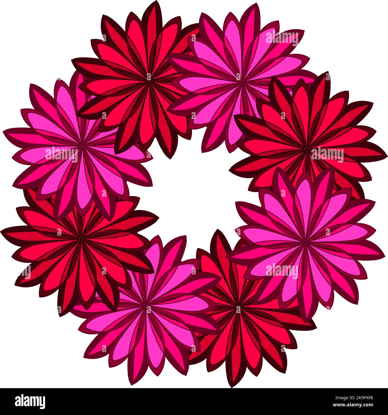 Corona astratta. Elemento di design floreale su sfondo bianco. Fiori rosa brillante. Illustrazione Vettoriale