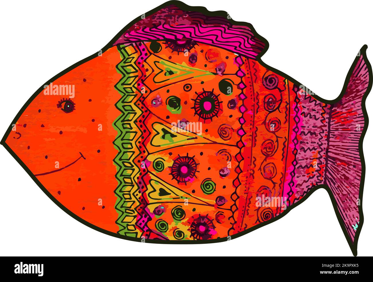 Illustrazione disegnata a mano di pesci carini con ornamenti Illustrazione Vettoriale