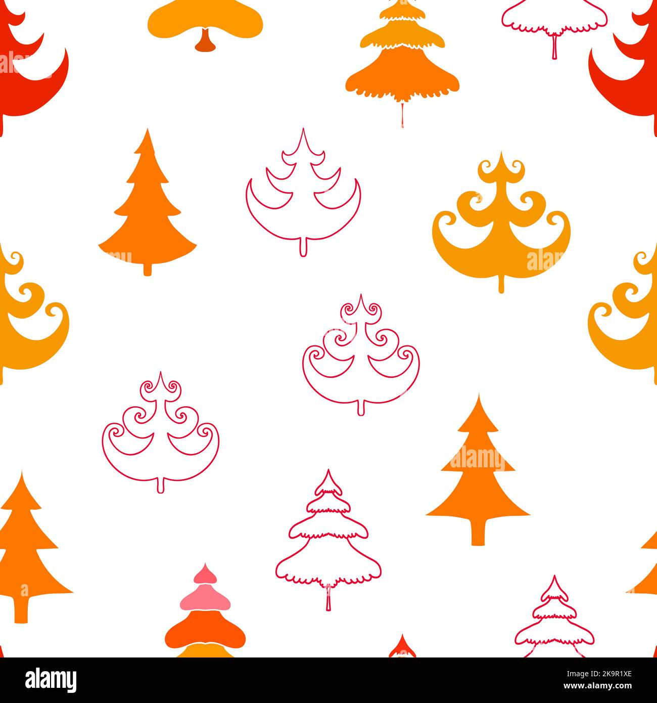 Astratto senza cuciture natale e sfondo nuovo anno con alberi di abete rosso. Illustrazione Vettoriale