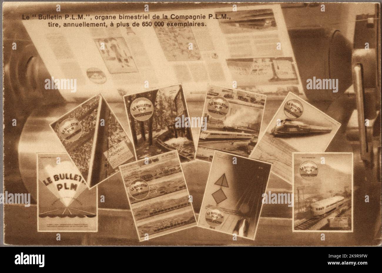 Pubblicità per la rivista 'le Bulletin P.L.M.'. Pubblicato dalla compagnia ferroviaria francese compagnie des Chemins de Fer de Paris à Lyon et à la Méditerranée, plm. Foto Stock