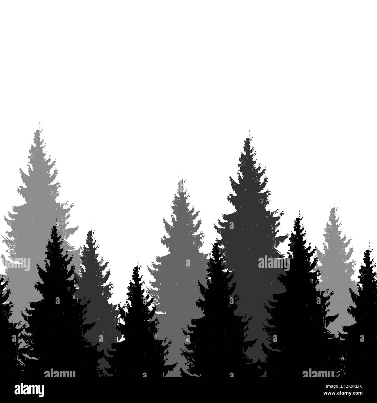 Modello senza cuciture con alberi di abete rosso. Infinito sfondo monocromatico bianco e nero. Elementi di design per web, stampe, inviti, biglietti, tessuti, gi Illustrazione Vettoriale