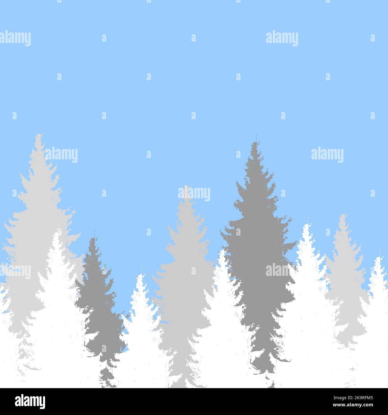 Modello senza cuciture con alberi di abete rosso. Sfondo infinito. Elementi di design per web, stampe, inviti, biglietti, tessuti, carta da imballaggio regalo. Illustrazione Vettoriale