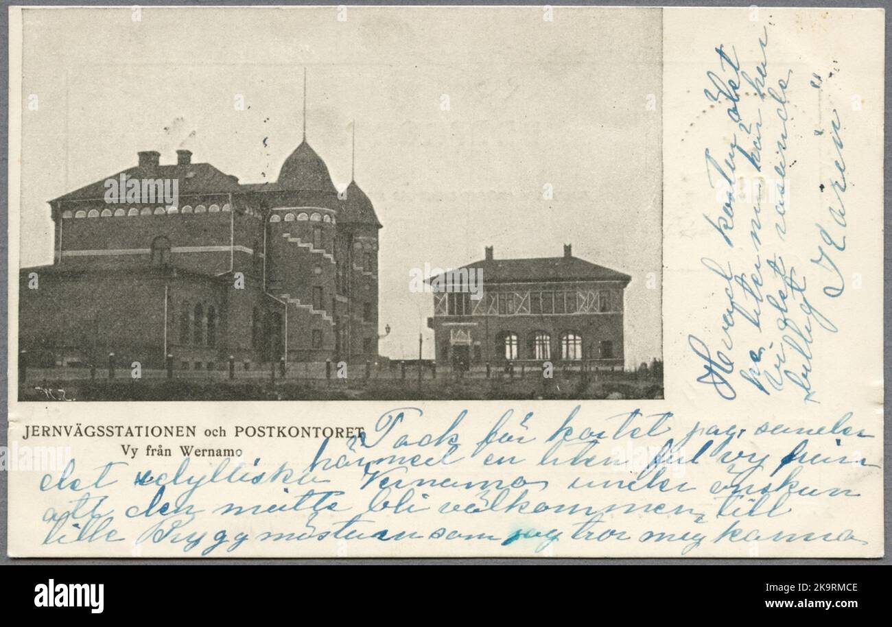 La stazione ferroviaria e l'ufficio postale di Värnamo. Foto Stock