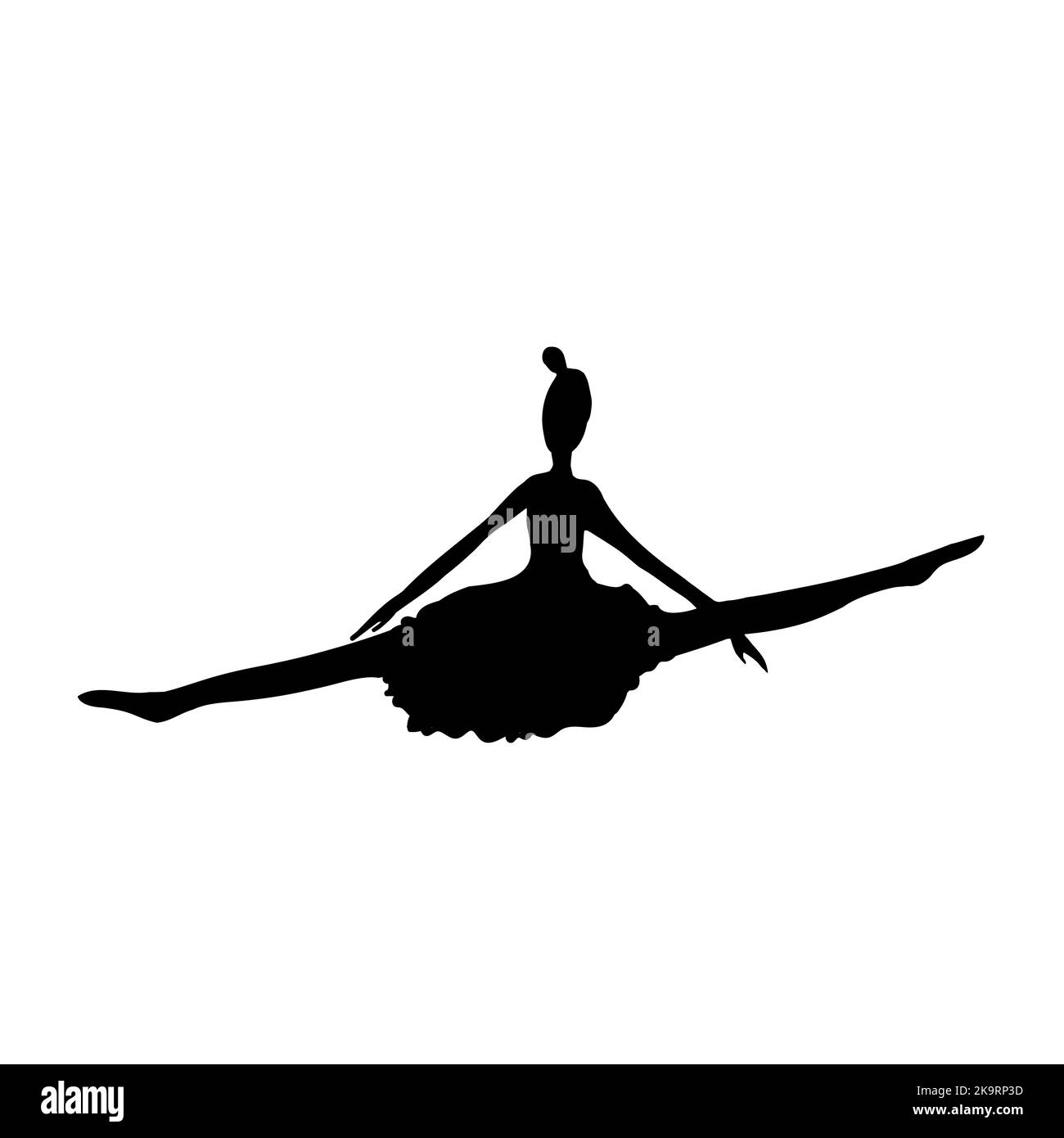 Ballerina ballerina ballerina ballerina ballerina in gonna tutu silhouette nera su sfondo bianco. Illustrazione Vettoriale