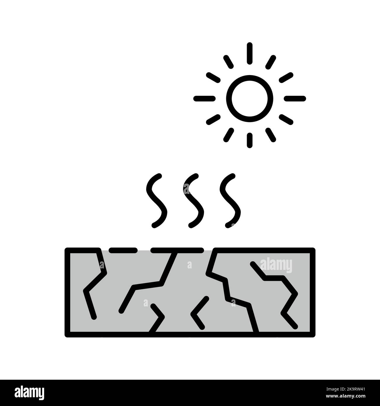 Terra simbolo di siccità superficie incrinata e vettore di secchezza icona tempo caldo Illustrazione Vettoriale