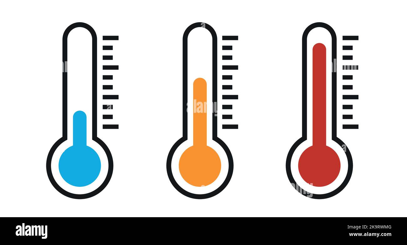 Set di icone del vettore temperatura calda fredda del termometro Illustrazione Vettoriale