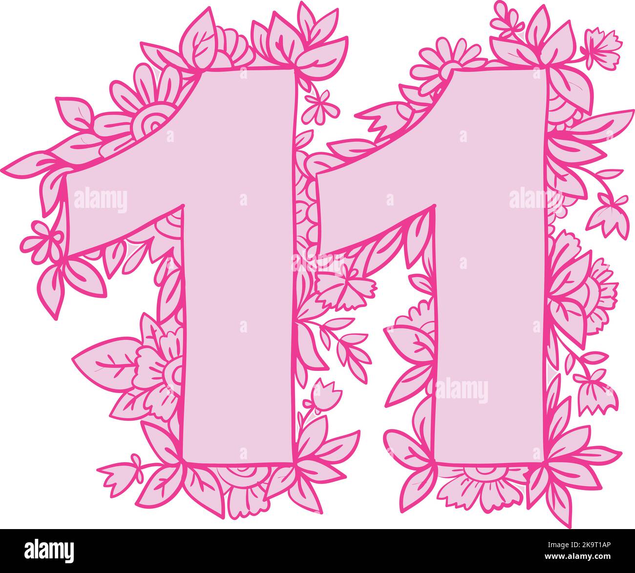 Numero 11 con elementi decorativi floreali e a base di erbe. Illustrazione vettoriale. Illustrazione Vettoriale