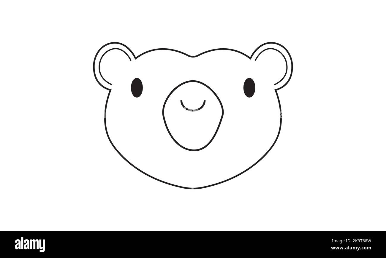 linea, tratto, faccia orso modificabile. Carattere illustrativo vettoriale disegnato a mano. simpatico animale domestico. Stile cartoni animati Doodle. Divertente stampa per bambini. Simb. Contorno Illustrazione Vettoriale