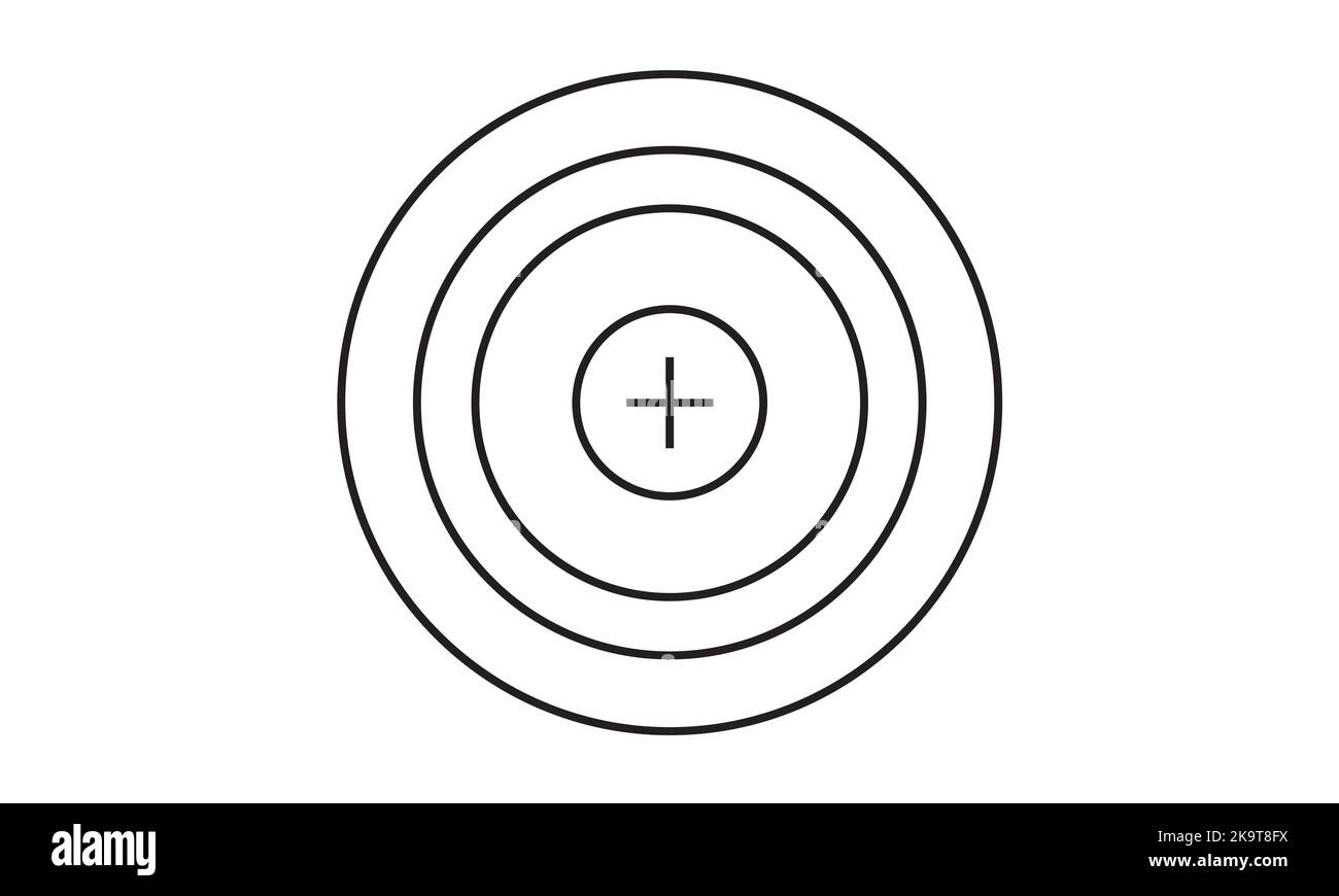 Icone obiettivo e obiettivo. Vettore di linea modificabile. Simbolo di una vista a pistola, scopo con una freccia rossa al centro. Pittogramma di gruppo. Illustrazione Vettoriale