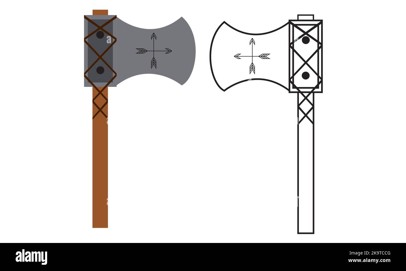 Illustrazione vettoriale di un'ascia da fuoco normale e rossa. Illustrazione dell'icona Axe. Assi tradizionali utilizzati per il disboscamento e il soccorso antincendio. Illustrazione Vettoriale